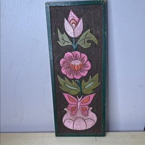 Floral Wooden Wall Art with Pink and Green Accents